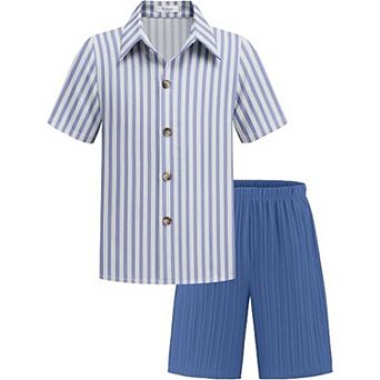 Arshiner Boys Textured Button Up Shirt And Shorts Set Summer Beach Outfit