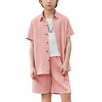 Arshiner Boys Textured Button Up Shirt And Shorts Set Summer Beach Outfit