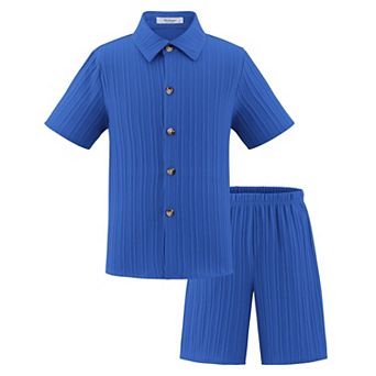 Arshiner Boys Textured Button Up Shirt And Shorts Set Summer Beach Outfit
