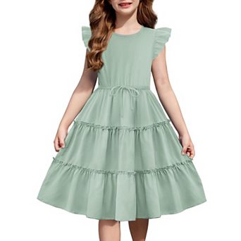 Arshiner Girls Ruffle Sleeve Dress Tiered Swing Casual Summer