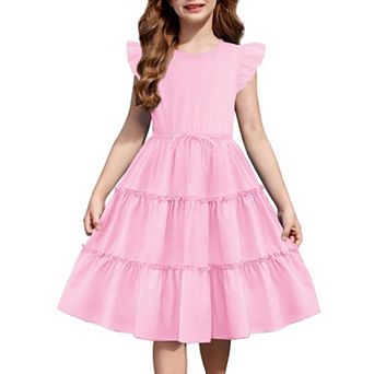 Arshiner Girls Ruffle Sleeve Dress Tiered Swing Casual Summer