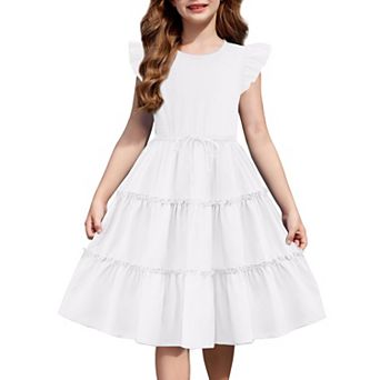 Arshiner Girls Ruffle Sleeve Dress Tiered Swing Casual Summer