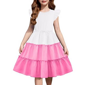 Arshiner Girls Ruffle Sleeve Dress Tiered Swing Casual Summer