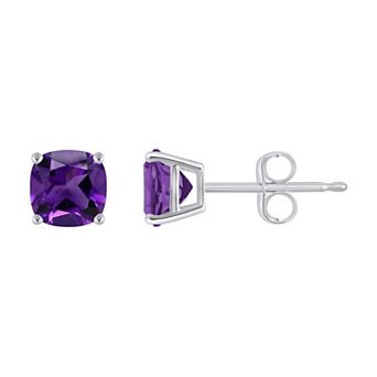 Celebration Gems Sterling Silver Cushion Gemstone Stud Earrings