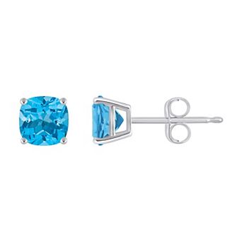 Celebration Gems Sterling Silver Cushion Gemstone Stud Earrings