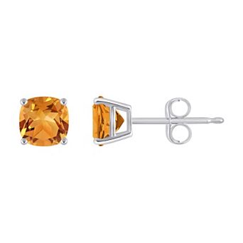 Celebration Gems Sterling Silver Cushion Gemstone Stud Earrings