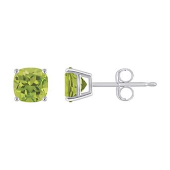 Celebration Gems Sterling Silver Cushion Gemstone Stud Earrings