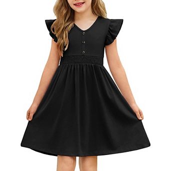 Arshiner Girls Dresses Ruffle Sleeve Aline Vneck Sundress Summer Swing Midi Dress With Pockets