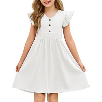Arshiner Girls Dresses Ruffle Sleeve Aline Vneck Sundress Summer Swing Midi Dress With Pockets