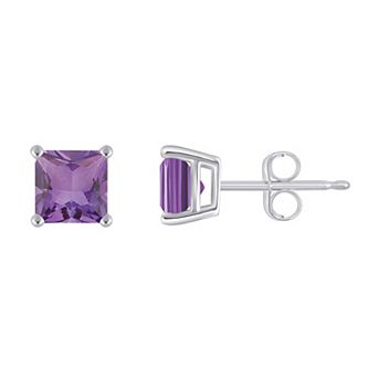 Celebration Gems Sterling Silver Princess Cut Gemstone Stud Earrings