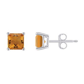Celebration Gems Sterling Silver Princess Cut Gemstone Stud Earrings