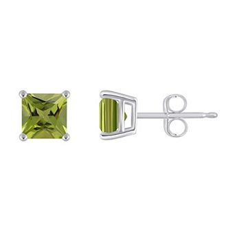 Celebration Gems Sterling Silver Princess Cut Gemstone Stud Earrings