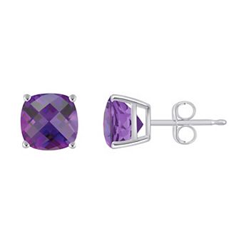 Celebration Gems Sterling Silver Cushion Cut Gemstone Stud Earring Set