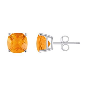 Celebration Gems Sterling Silver Cushion Cut Gemstone Stud Earring Set