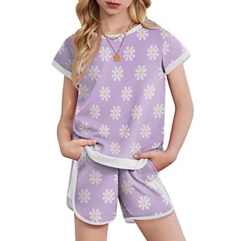 Arshiner Girls Short Sets Piece Summer Outfits Block Short Sleeve Shirts And Casual Shorts Set