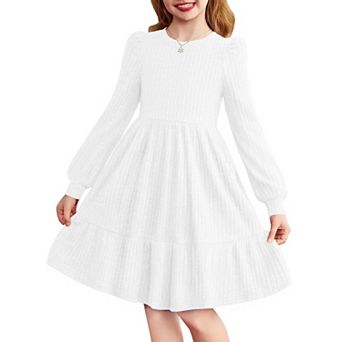 Arshiner Girls Pocket Dress Lantern Sleeve Knee Length Knit Cute