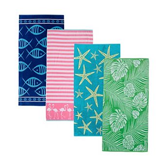 Madelinen® Cotton Velour Printed 4-Pack Beach Towel Set