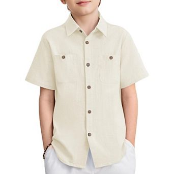 Arshiner Boys Short Sleeve Button Down Shirt Cotton Woven Casual Shirts With Pockets For Kids