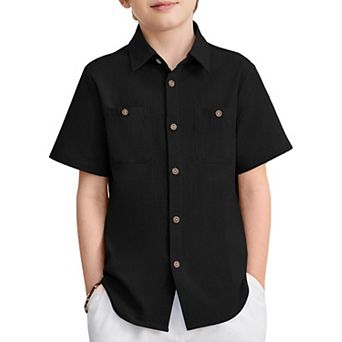 Arshiner Boys Short Sleeve Button Down Shirt Cotton Woven Casual Shirts With Pockets For Kids