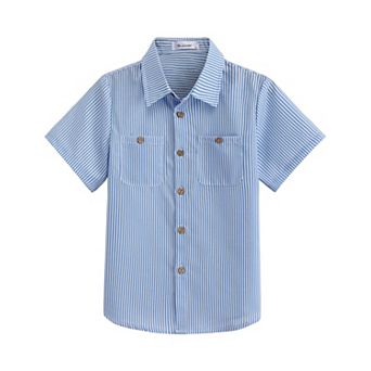 Arshiner Boys Short Sleeve Button Down Shirt Cotton Woven Casual Shirts With Pockets For Kids