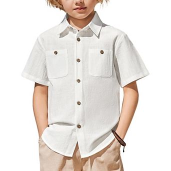 Arshiner Boys Short Sleeve Button Down Shirt Cotton Woven Casual Shirts With Pockets For Kids