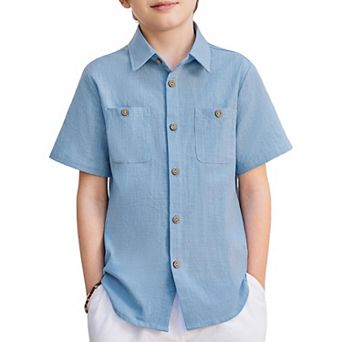 Arshiner Boys Short Sleeve Button Down Shirt Cotton Woven Casual Shirts With Pockets For Kids
