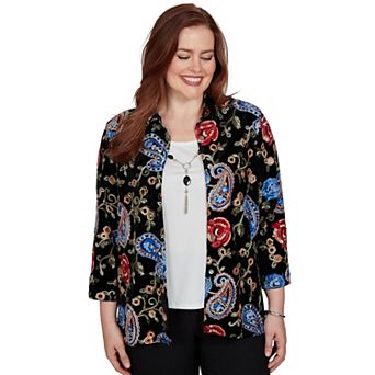 Petite Alfred Dunner Velvet Floral Paisley 2-in-1 Top with Necklace