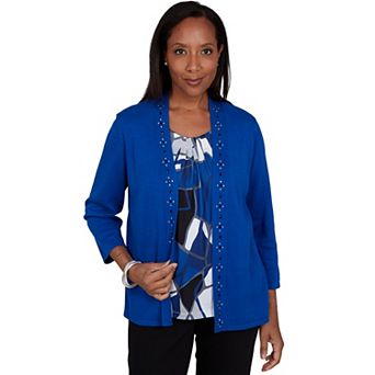 Petite Alfred Dunner Stained Glass Studded Cardi Two-in-One Sweater