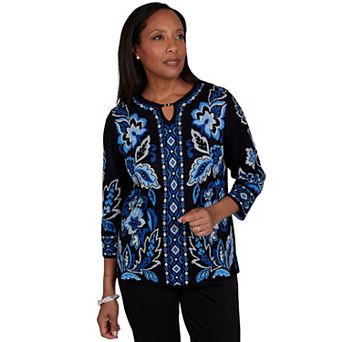 Petite Alfred Dunner Dinner Theater Paisley Leaf Jacquard Sweater