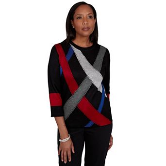 Petite Alfred Dunner Contrast Stripe Colorblock Sweater