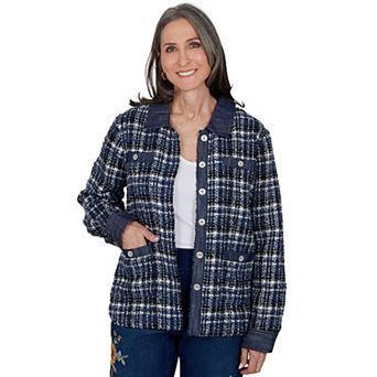 Petite Alfred Dunner Denim Trim Plaid Eyelash Jacket