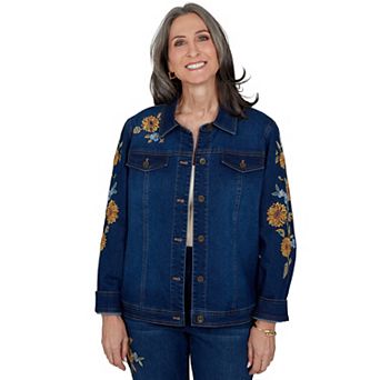 Petite Alfred Dunner Sunflower Embroidered Denim Jacket