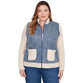 Petite Alfred Dunner Quilted Denim Sweater Trim Jacket