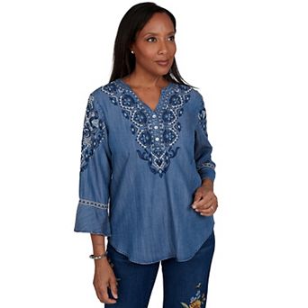 Petite Alfred Dunner Embroidered Henley Top