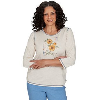 Petite Alfred Dunner Sunflower Embroidered Knit Top