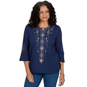 Petite Alfred Dunner Embroidered Tuscany Aztec Center Diamond Top