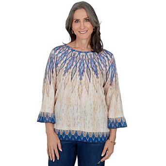 Petite Alfred Dunner Ikat Animal Burnout Woven Trim Top