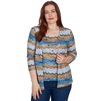 Petite Alfred Dunner Tuscany Spacedye Stripe Two-in-One Top with Necklace