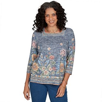 Petite Alfred Dunner Tuscany Floral Border Brushed Knit Top