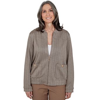 Petite Alfred Dunner Herringbone Stripe Bomber Jacket