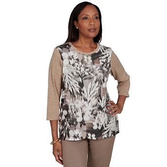 Petite Alfred Dunner Abstract Leaf Foil Embellished Top