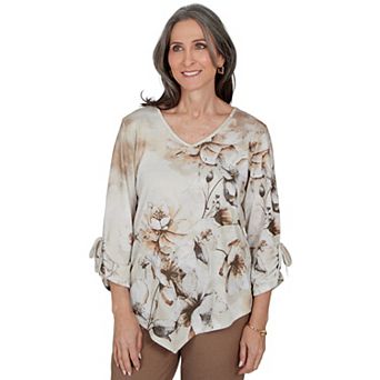 Petite Alfred Dunner Etched Flowers Tie Sleeve Top