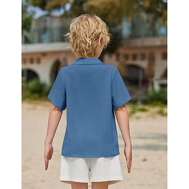 Arshiner Boys Short Sleeve Button Down Shirt Texture Summer Beach Vacation Shirt