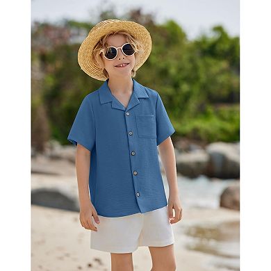 Arshiner Boys Short Sleeve Button Down Shirt Texture Summer Beach Vacation Shirt
