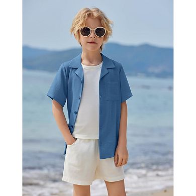 Arshiner Boys Short Sleeve Button Down Shirt Texture Summer Beach Vacation Shirt