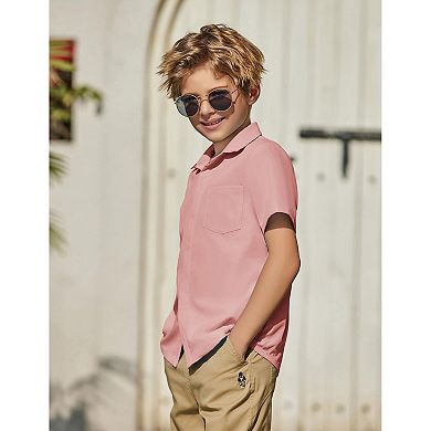 Arshiner Boys Short Sleeve Dress Shirts Button Down Shirts Summer Formal Uniform Shirt
