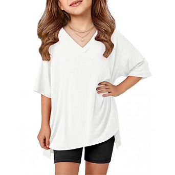 Arshiner Girls Piece Summer Sets Oversized V Neck Shirts Tops Biker Shorts Set Workout Tracksuit