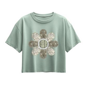 Girls 7-16 Camo Flower Boxy Tee
