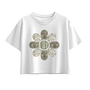Girls 7-16 Camo Flower Boxy Tee