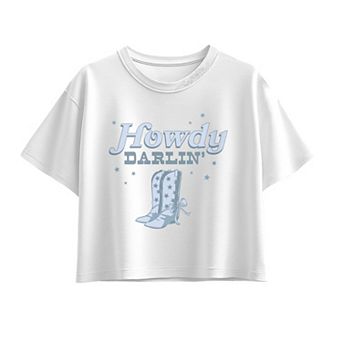 Girls 7-16 Howdy Darlin' Bow Cowgirl Boots Boxy Tee